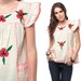 Embroidered Mexican Blouse 70s Hippie Flutter Sleeve Cotton Tunic Bohemian Festival Top 1970s Vintage Boho Ethnic Shirt Small Medium S M