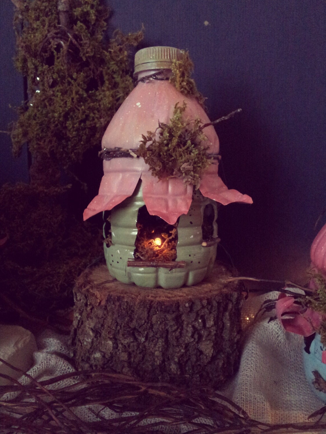 woodland-fairy-house-recycled-bottles-by-thepaintedporchco