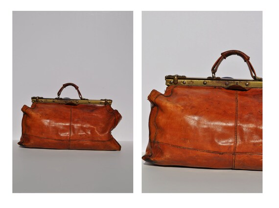 vintage leather duffle bag carry on LARGE tote shoulder