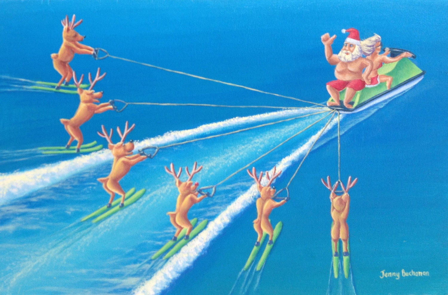 Beach Christmas Card Australian Surf Christmas Card Waterski