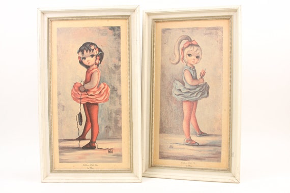 Vintage 1960s Art Print set by Maio Big Eyed Portaits w/