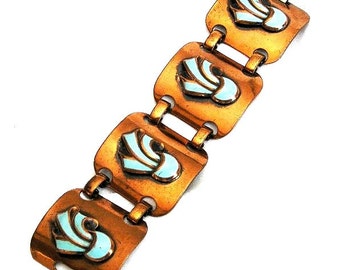Copper Bracelet with Aqua Enamel