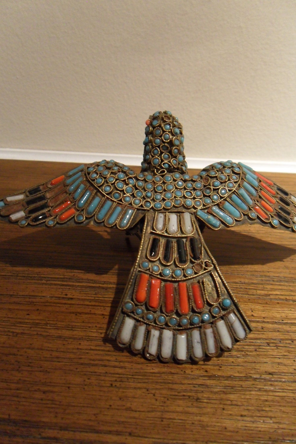 Vintage Unusual Turquoise Coral Metal Bird Sculpture