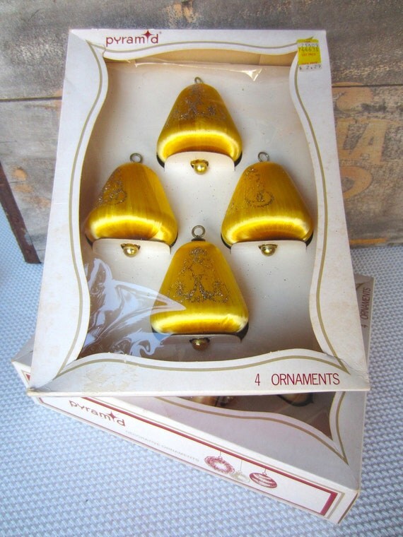 Vintage Christmas Ornament Golden Yellow Bell Shaped Satin