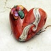 Lampwork Glass Heart Bead, Organic Heart Focal Bead Burnt Orange Iridescent Flowers SRA