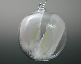 Christmas Ornament- Angel Wings- Hand Blown Glass Ball Feather Ornament