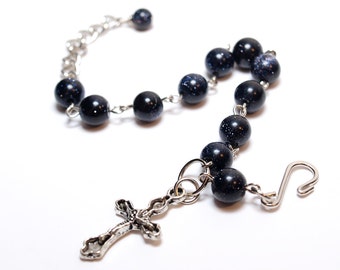 Cyber Monday Sale Christmas Gift Blue Goldstone Rosary Bracelet