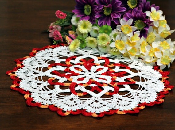 White and Red doily by DoilyMania on Etsy