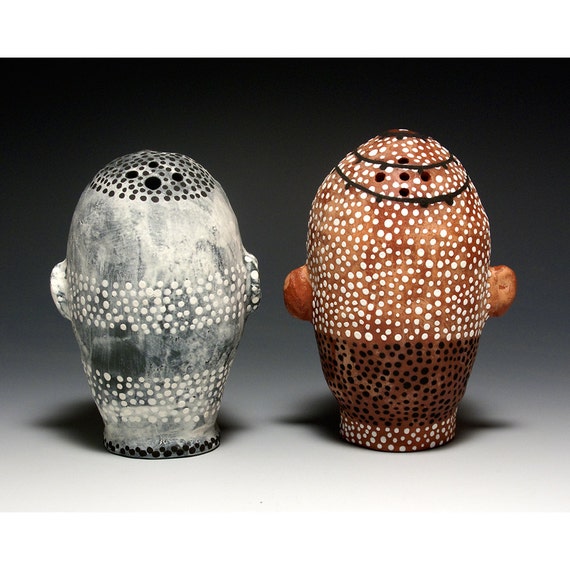 Salt and Pepper Shakers Pair of Heads Herb Shakers