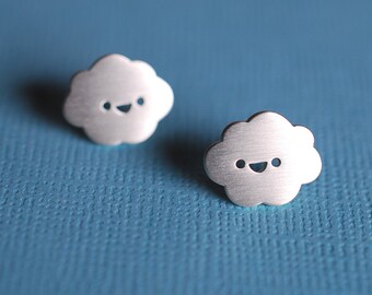 Items similar to Stormy Cloud Earrings - Grey Sterling Silver Posts ...