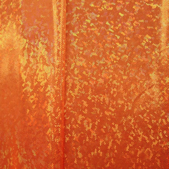 Orange Holographic Shattered Glass Stretch Lycra Fabric