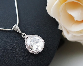 Luxurious Cubic Zirconia Tear drop Necklace Wedding Jewelry Bridal Jewelry Bridal Necklace Bridesmaid necklace Bridesmaid gift groom mother