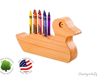 Crayon Holder - Wooden Duck Crayon Holder - Handcrafted Natural and Organic Wood Crayon Holder - Wooden Crayon Duck Holder 8 Crayons