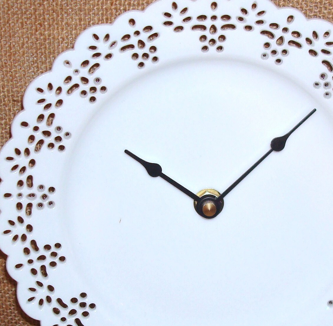 Small Lacy White Wall Clock Porcelain Plate Clock Unique