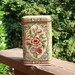 Floral hinged Tin, embossed design, Holland, peach, pink and green