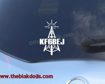 Ham Radio Call Sign plus Tower Vinyl Sticker - personalized Car Decal