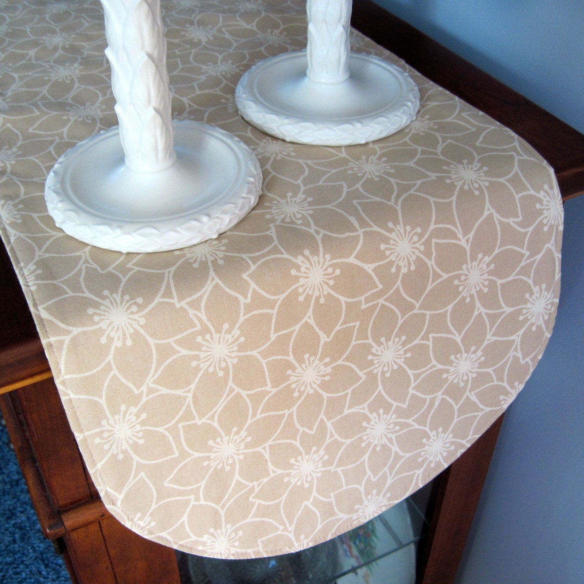 Tan Table Runner 36 Reversible Neutral Beige Table