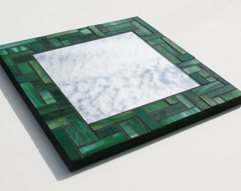 Green Stained Glass Mosaic Mirror 12" x 12"