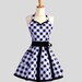 Sweetheart Retro Apron / Womens Apron Feminine Flirty Bodice in Black and Periwinkle Gingham