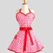 Sexy Retro Pinup Apron : Flirty and Cute Red and Pink Strawberry Tea Party Sweetheart apron with Red Dot Trim in Vintage Style Full Skirt