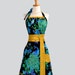 Cute Kitsch Retro Apron / Asian Influence Handmade Full Womens Apron features Peacock Trimmed in Peacock Feathers in Gold