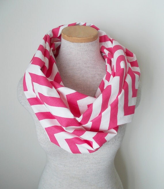 Chevron Infinity Scarf - Jersey Knit - Hot Pink and White by MegansMenagerie on Etsy