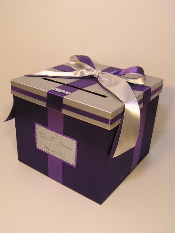 Wedding Card Box Silver and purple Gift Card Box by ...
