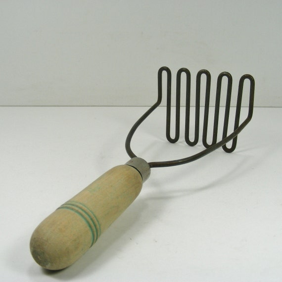 Wooden Handle Potato Masher vintage green paint by TheFrontHouse