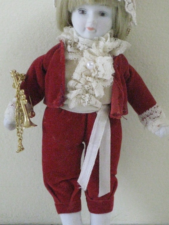 Vintage Christmas Victorian Doll Ornament Red Velvet Outfit