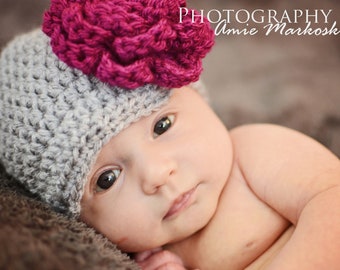 baby hat, baby girl hat, infant girl hat, newsboy flower hat, photo prop