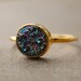 Titanium Blue Agate Geode Druzy Ring - Titanium Druzy - Stacking Ring, Vermeil Gold