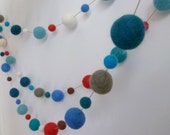 Nautical Nomad Felt Ball Garland  - felt ball garland of blues and red - 8 ft long - nautical felt ball garland