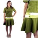 1960s drop waist dress, olive green dress, 60s day dress, Size L