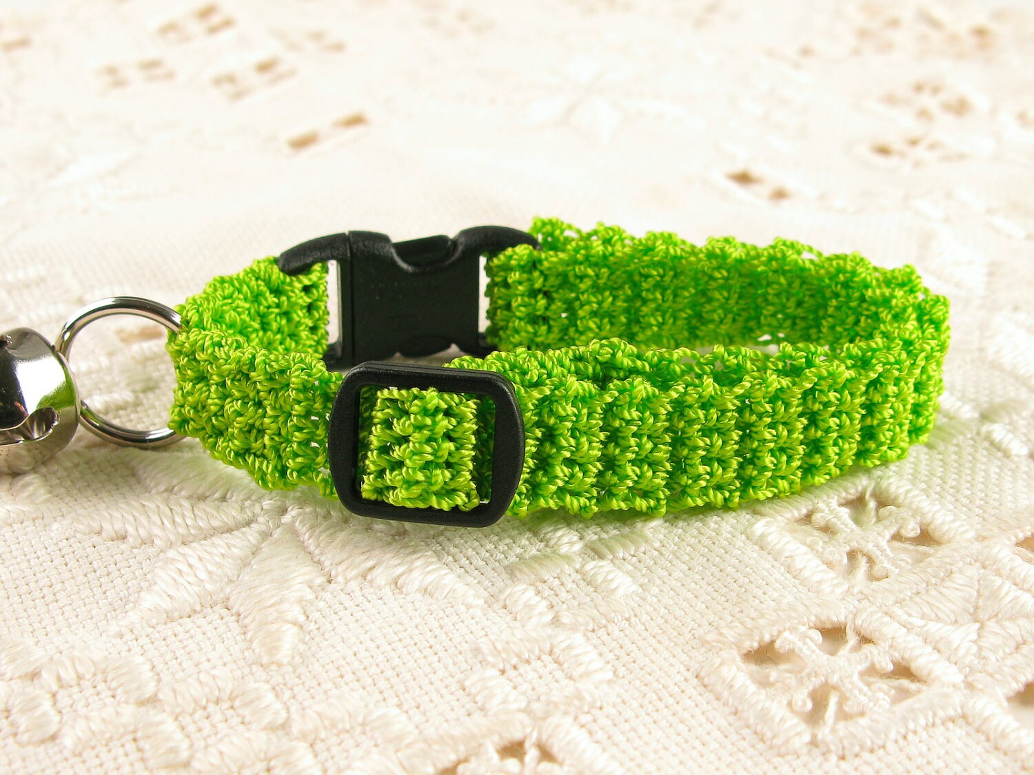 Cat Collar Crochet Lime Green Breakaway Collar Kitty Kitten