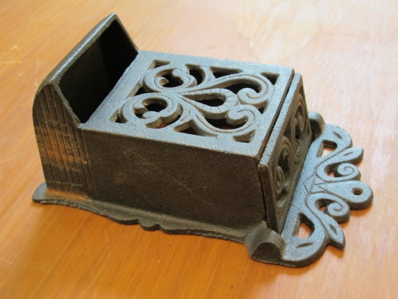 Vintage Cast Iron Match Box Holder / Gothic Wall Mount Match