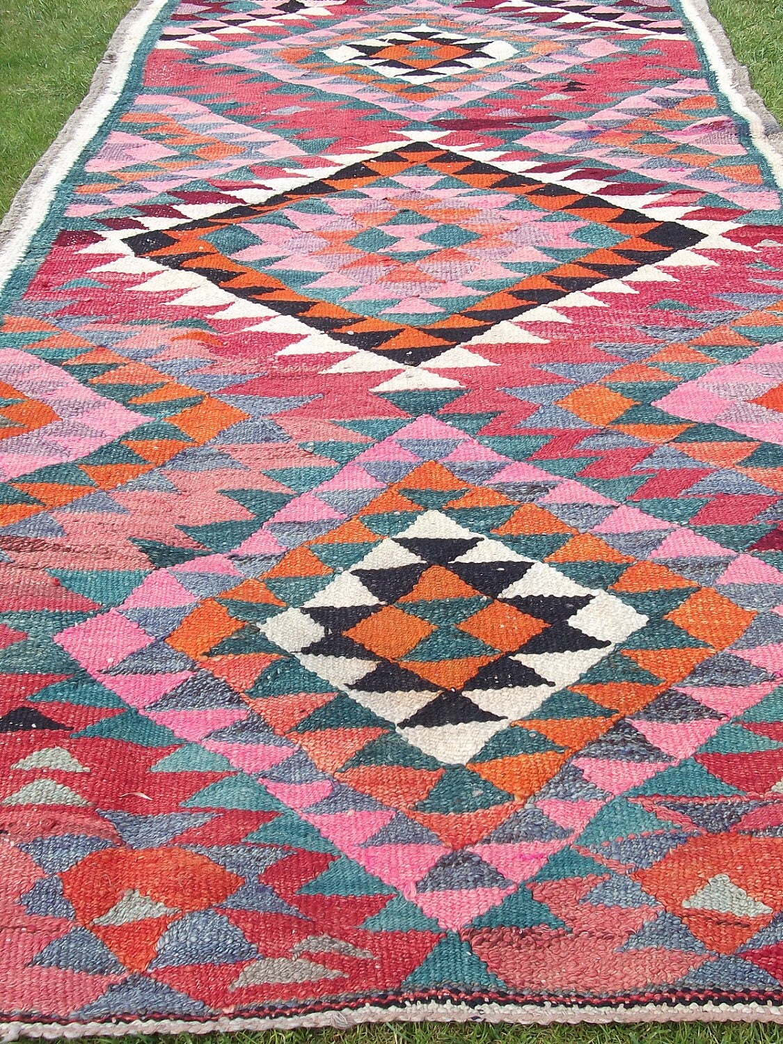 Vibrant Woven Persian Kilim. 8 ft x 4 ft. Bright Wool