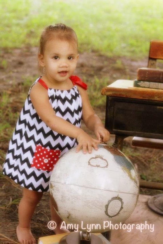 Items similar to Black and White Chevron Pocket Dress Baby Toddler