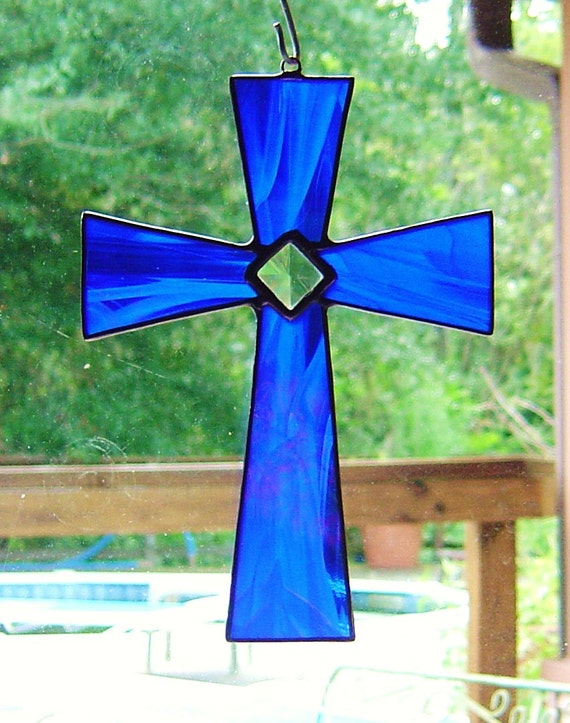 Beautiful Custom Iridescent Blue Stained by StainedGlassAndMore