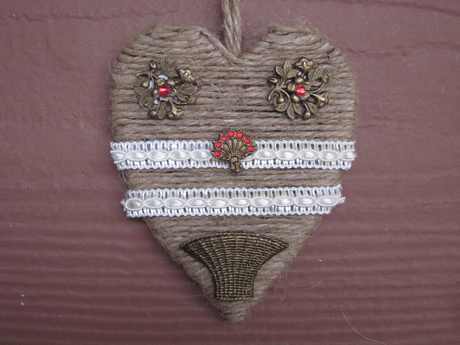 Jute Blinged HEART Ornament