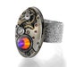 Volcano Crystal Steampunk Ring with Vintage Watch Movement - Adjustable Ring