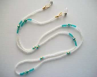 Crystal Eyeglass Holder Beaded Lanyard with Teal Bicone Crystals