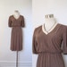 SALE-Vintage 1970s Dress / 70s Brown Terrycloth Dress / Subtle Stripe (small medium)