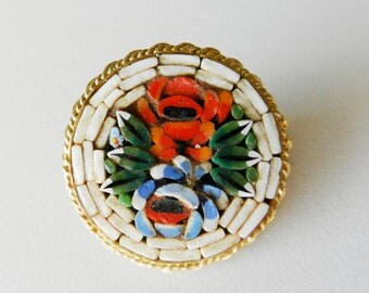 Vintage Italian 1950 - fabulous micro mosaic brooch Brand ITALY- Italian art in Florence---Art.208/2 -