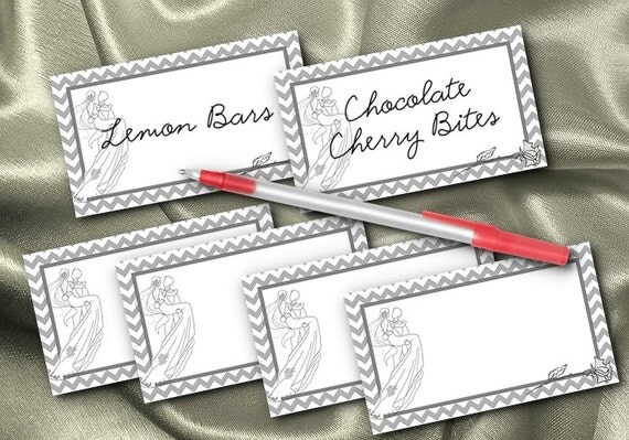 10 Blank Table Cards, Place Cards, Food Label Cards, Bridal Shower, Wedding, Chevron, Grey, Bride & Groom Il_570xn