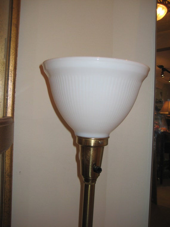 Vintage 60's Stiffel Lamp White Painted/ Brass/Milk Glass