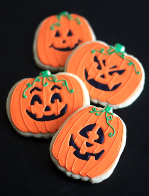 Items similar to Hand Decorated Sugar Cookies Halloween Pumpkins Jack-o ...