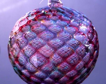HAND BLOWN GLASS Christmas Ornament Suncatcher Ball Faceted Pattern