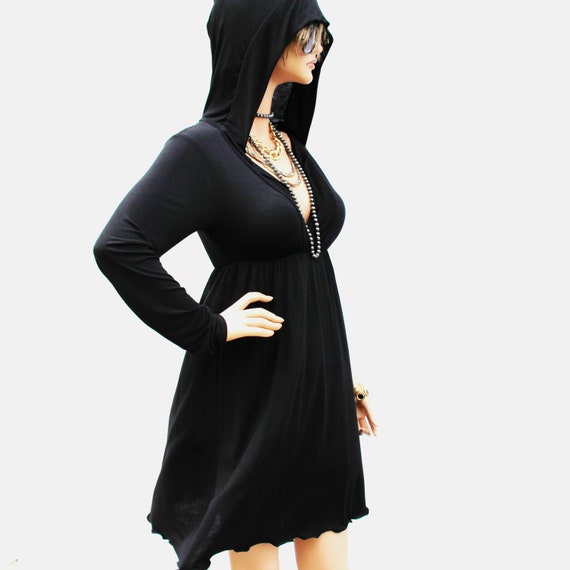 Baby Doll Black Hoodie Dress HD-BK