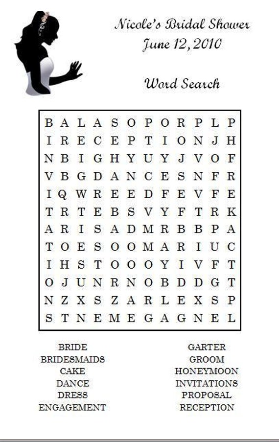 Personalized Bridal Shower Game Word Search By Momof2girlz 4406