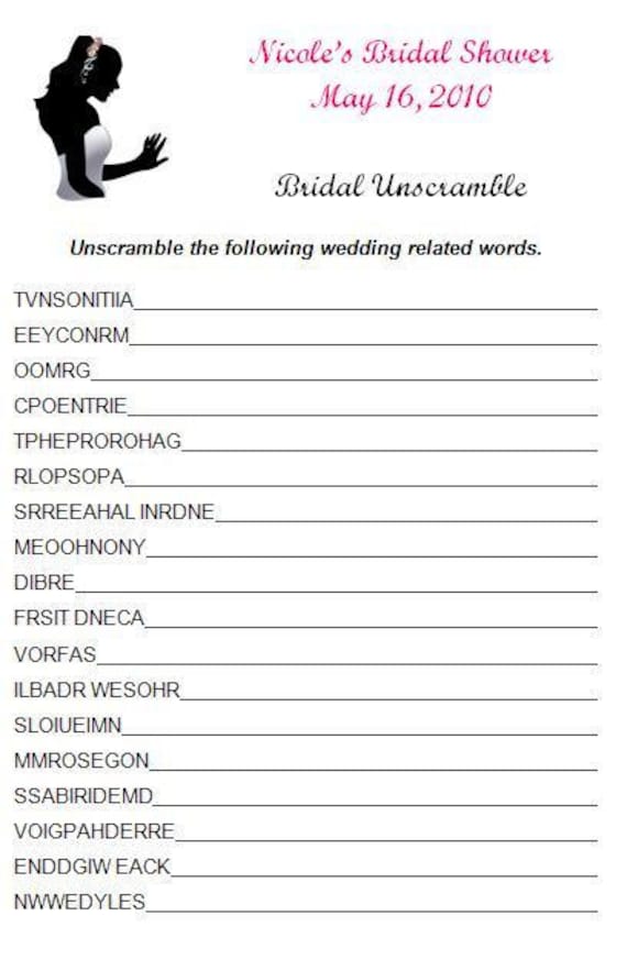 Personalized Bridal Shower Game Unscramble by momof2girlz on Etsy